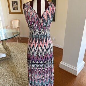 Loveappella Women's Multicolor Chevron Print Maxi Dress Size S/M Cottagecore
